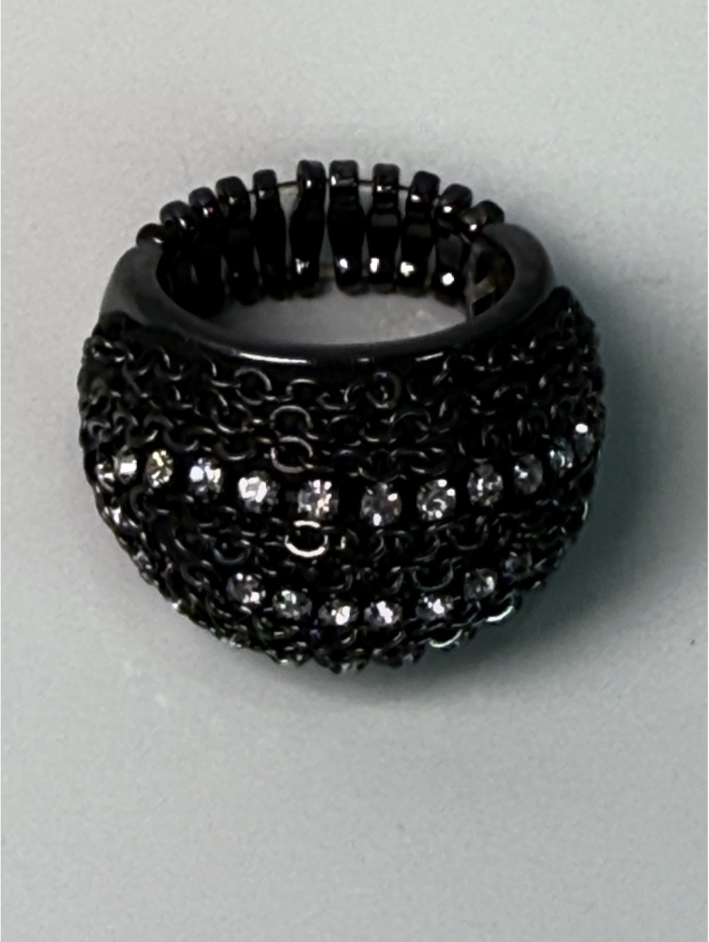 Gunmetal/Black dome stretch ring with rhinestones